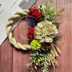 No.364 南天のしめ縄リース2024 ハンドメイドお正月飾り玄関リース