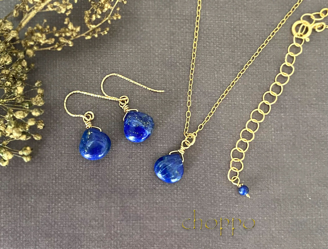 Creema限定★ラピスラズリのマロンネックレス＆ピアス/イヤリングの2点セット　14㎏f　誕生石　夜空　瑠璃色　福袋