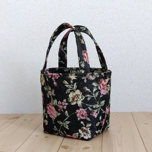 ころんと超ミニトートバッグ サブバッグ 薔薇柄 黒 547 トート