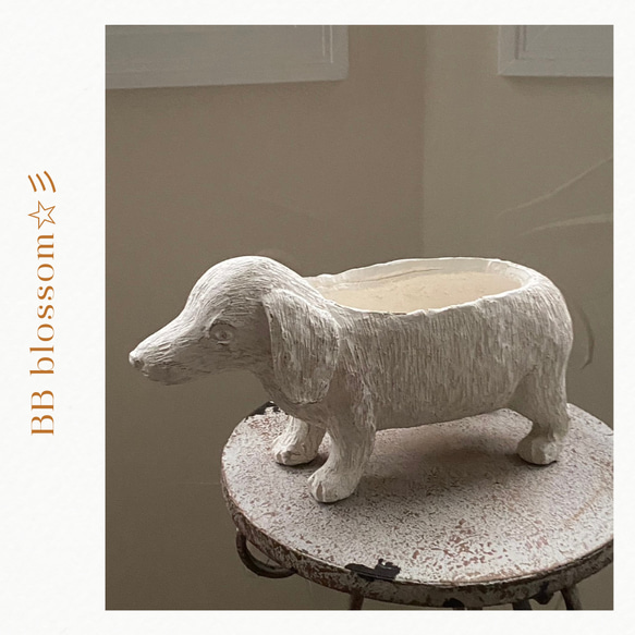 新作《可愛いDOG犬型陶器鉢 》 Xmas♪ お花の寄せ植えに ガーデニング ビオラ パンジー アンティーク 449 1枚目の画像