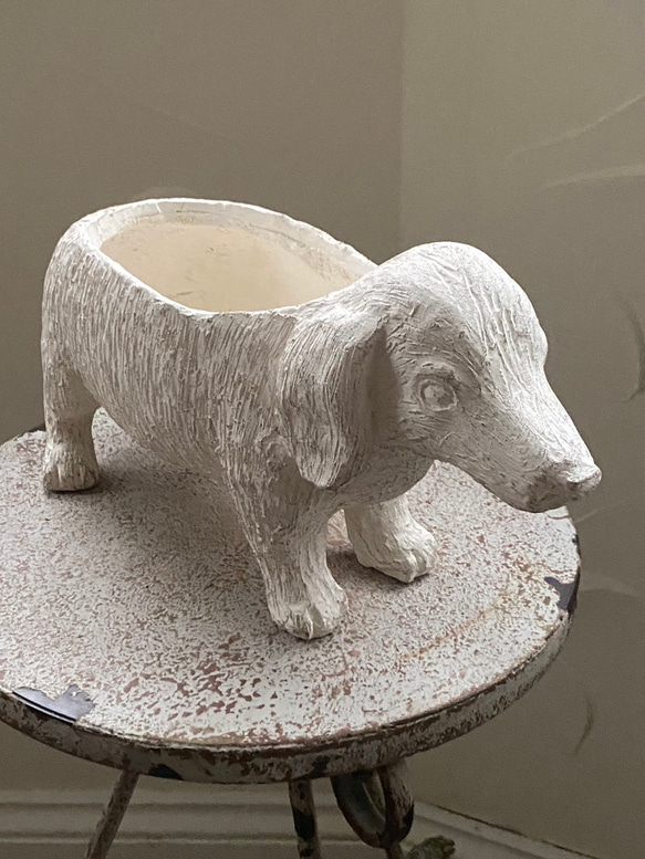 新作《可愛いDOG犬型陶器鉢 》 Xmas♪ お花の寄せ植えに ガーデニング ビオラ パンジー アンティーク 449 8枚目の画像