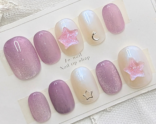 043【7点】【サイズ変更】【1点チップ変更】ピンクマグネット大理石ネイル ジェルネイルチップ☆付け爪〜ギャラクシー マグネット ネイビー