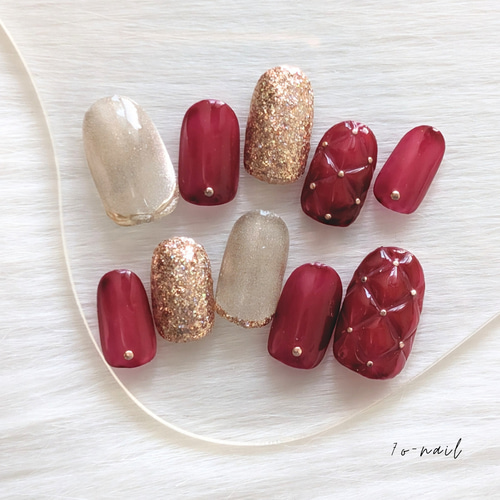 赤キルティングネイル ネイルチップ（つけ爪） 7o-nail 通販｜Creema  