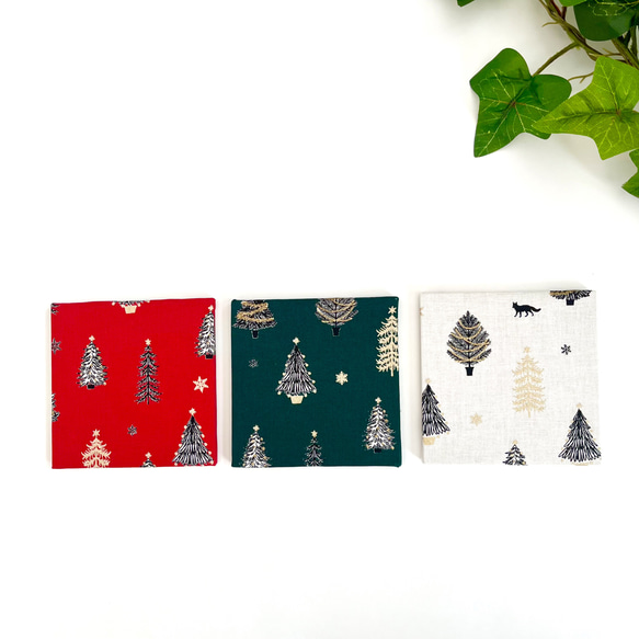 ファブリックパネル　10cm×3枚　クリスマスツリー　赤緑白 3枚目の画像