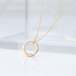 14KGF Gold Filled "Hammered Double Circle Gold Necklace" 第4張的照片