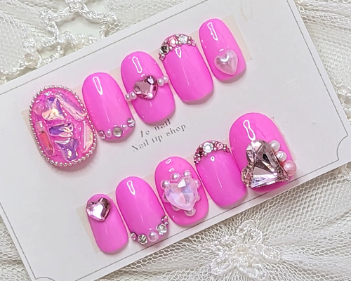 【出品7/15まで】&ellecy ギラギラT ピンクのキラキラデコネイル ネイルチップ（つけ爪） 7o-nail