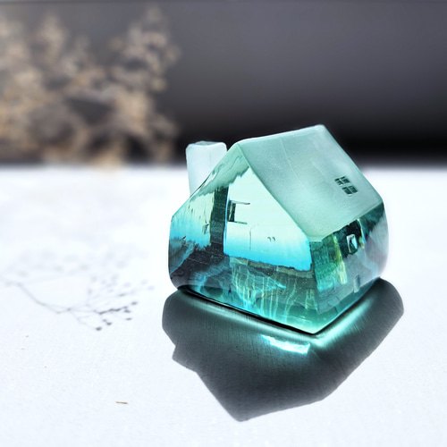 ガラスの家 置物 インテリア ゴールド（青） 立体・オブジェ