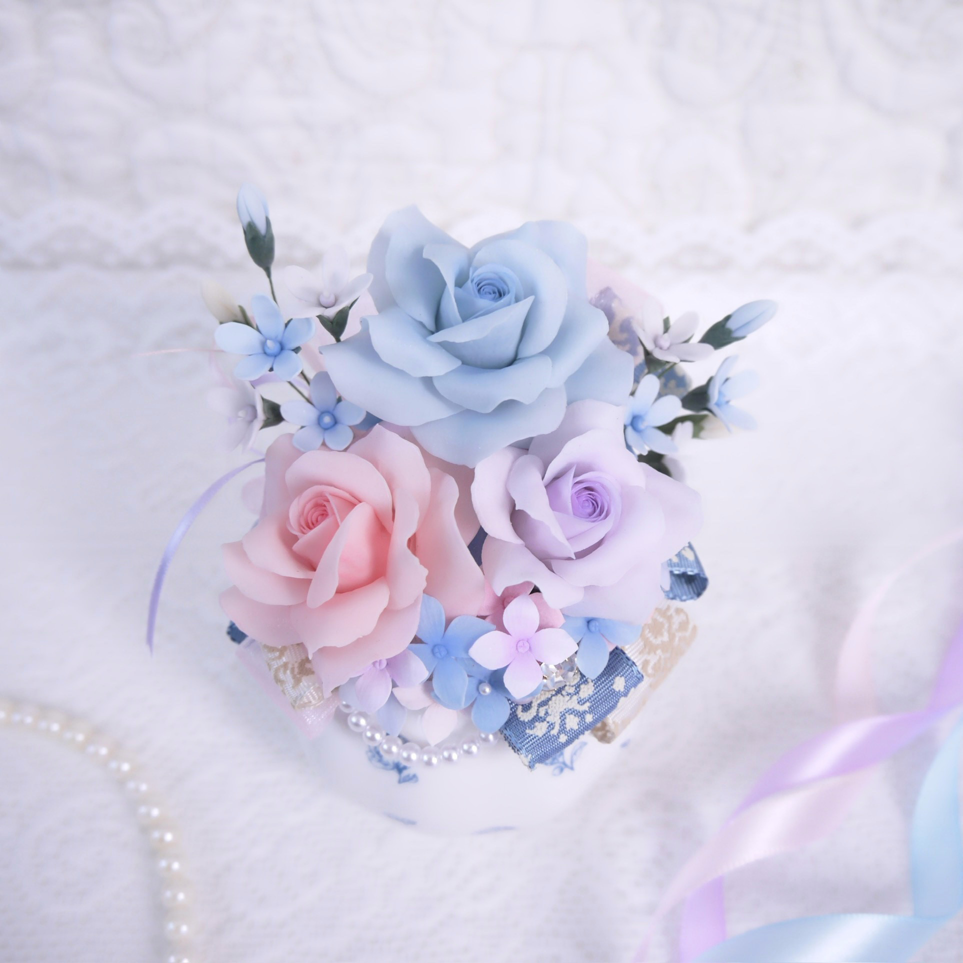 ホワイト✨️ユニコーンinユニコーン♥ブルー花✨️オルゴナイト 充分 