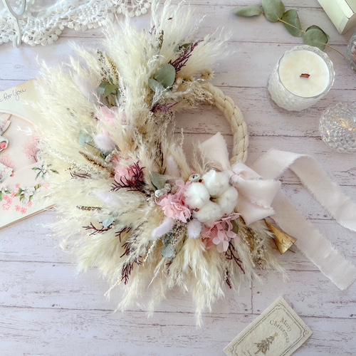 雪の妖精ゆきいちご〜 パンパスグラス クリスマスリース リース  