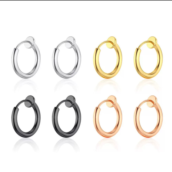 フープイヤリング　フェイクピアス　ステンレス　2個　アレルギー対応　４色 リング  ダミーピアス 穴なし   イヤーカフ 1枚目の画像