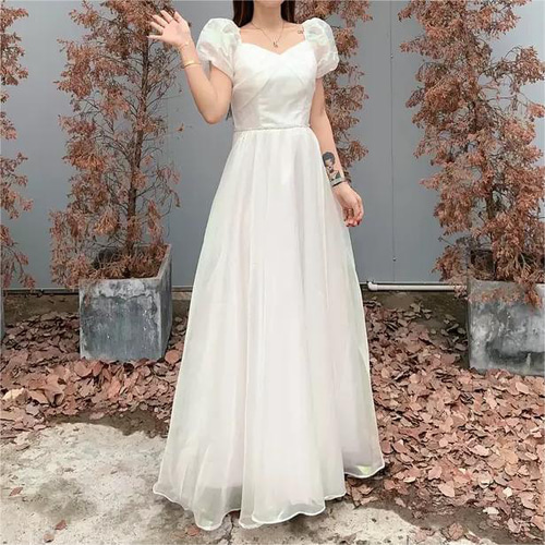 抜群のおしゃれ見え オーロラ パフスリーブ 白 ソフトチュール成人式