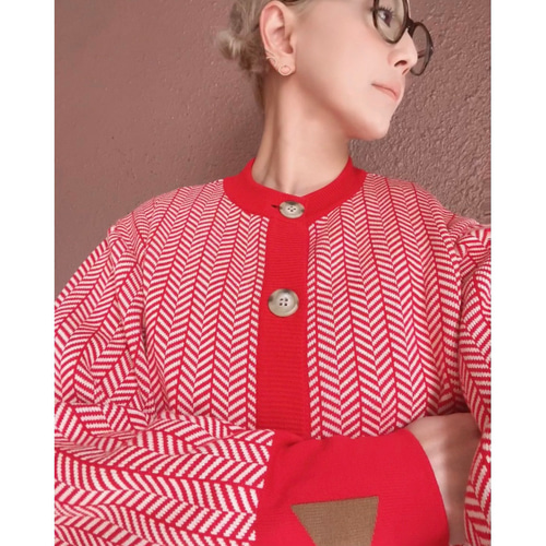 作家RATAさん セピア茶×ブラック　ヘリンボーンカーディガンcreema 美品 RATA❤️秋冬春にも❤️個性で彩る『着飾るカーディガン』❤️RATA国産