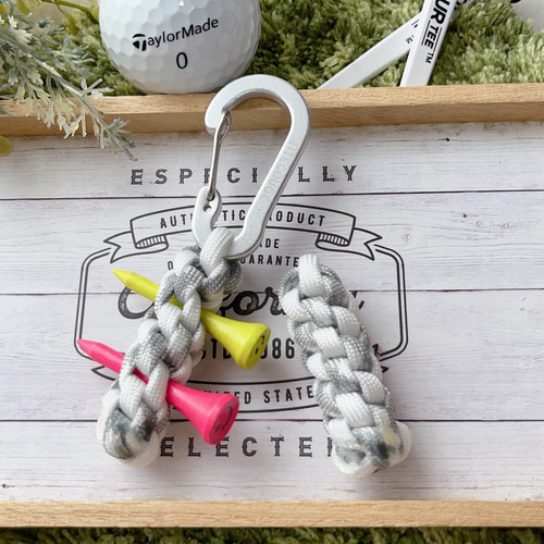 パラコード✶ゴルフティーホルダー✶ミニタイプ✶カラビナ色変更