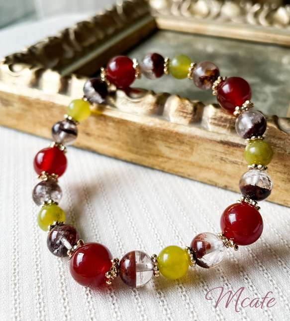 レッドガーデンクォーツブレスレット 希少,美品】ホワイトレッド