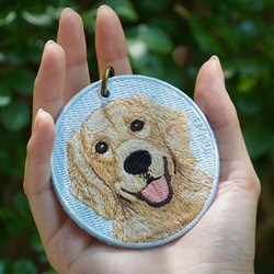 キーホルダー 犬 刺繍 ゴールデンレトリーバー 動物 愛犬 プレゼント 両面 ストラップ バッグチャーム or-029 1枚目の画像