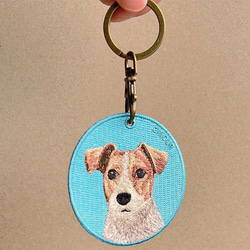 キーホルダー 犬 刺繍 ジャックラッセル 母の日ギフト 愛犬 プレゼント 両面 ストラップ バッグチャーム or-057 1枚目の画像