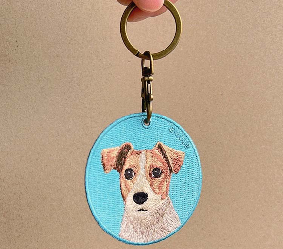 キーホルダー 犬 刺繍 ジャックラッセル 母の日ギフト 愛犬 プレゼント 両面 ストラップ バッグチャーム or-057 1枚目の画像