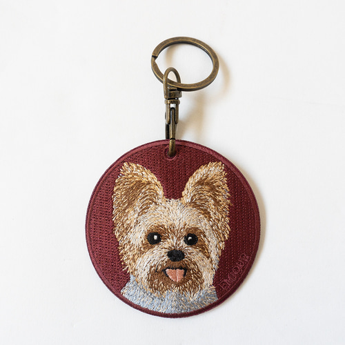 キーホルダー 刺繍 ヨークシャテリア ギフト プレゼント 両面