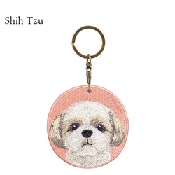 キーホルダー 犬 刺繍 シーズー ピンク 母の日 愛犬 プレゼント 両面 ストラップ バッグチャーム or-061 6枚目の画像