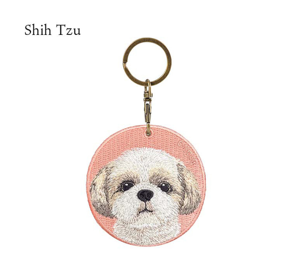 キーホルダー 犬 刺繍 シーズー ピンク 母の日 愛犬 プレゼント 両面 ストラップ バッグチャーム or-061 6枚目の画像