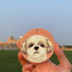 キーホルダー 犬 刺繍 シーズー ピンク 母の日 愛犬 プレゼント 両面 ストラップ バッグチャーム or-061 5枚目の画像