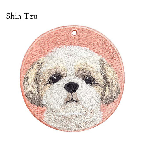 キーホルダー 犬 刺繍 シーズー ピンク 愛犬 プレゼント 両面