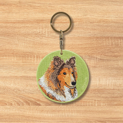 キーホルダー 犬 刺繍 シェットランド シープドッグ 母の日 プレゼント 両面 ストラップ バッグチャーム or-044 1枚目の画像