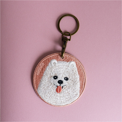 キーホルダー 刺繍 ポメラニアン 動物 プレゼント 両面