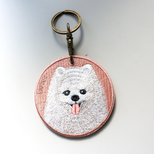 キーホルダー 刺繍 ポメラニアン 動物 プレゼント 両面