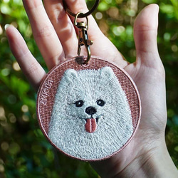 キーホルダー 刺繍 ポメラニアン 動物 プレゼント 母の日 両面 ストラップ バッグチャーム ペットロス or-001 1枚目の画像