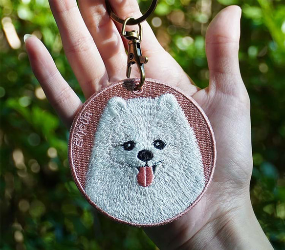 キーホルダー 刺繍 ポメラニアン 動物 プレゼント 母の日 両面 ストラップ バッグチャーム ペットロス or-001 1枚目の画像