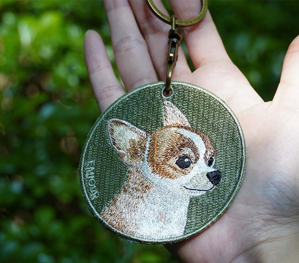 キーホルダー 犬 刺繍 チワワ 動物 母の日 プレゼント 両面 ストラップ バッグチャーム ペットロス or-005 6枚目の画像