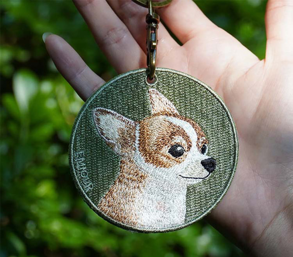 キーホルダー 犬 刺繍 チワワ 動物 母の日 プレゼント 両面 ストラップ バッグチャーム ペットロス or-005 5枚目の画像