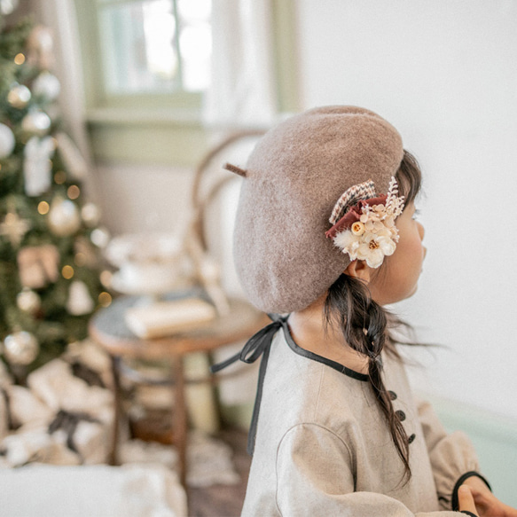 冬季限定。.:* アネモネと千鳥格子リボンのフラワーリボンアクセサリー01 / ドライフラワー髪飾り ヘアクリップ 5枚目の画像