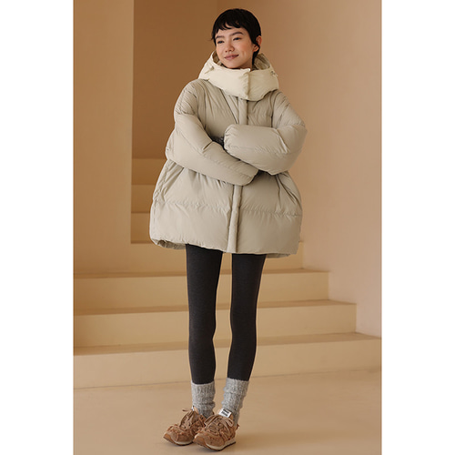 フード付きダウンジャケット フードバイカラー 暖かいダウンジャケット