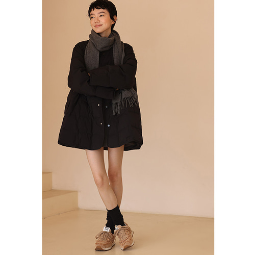 丸襟ダウンジャケット ダウンコート ブラックダウンジャケット