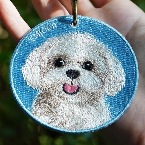 キーホルダー 犬 刺繍 マルチーズ 動物 プレゼント ストラップ バッグ