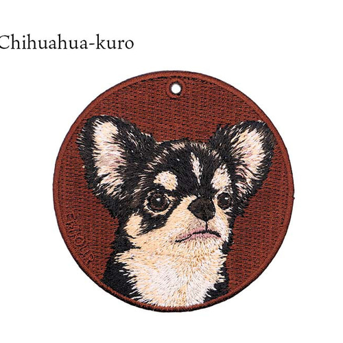 キーホルダー 犬 刺繍 チワワ ブラックタン プレゼント お散歩