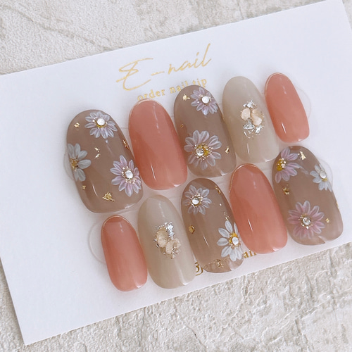 グレージュ フラワー ネイルチップ グレージュミラーフラワー ネイルチップ - nail tip chouchou
