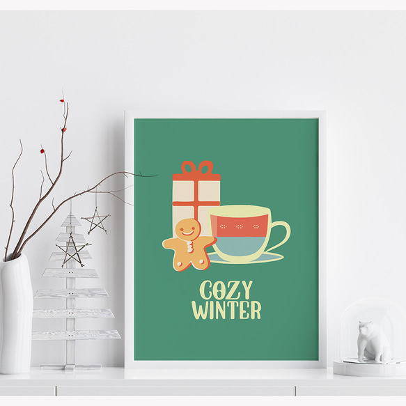 ティーカップのポスター / i1648 / 雪の夜、赤い車や雪だるま、クリスマスツリーなど　インテリアポスター 5枚目の画像