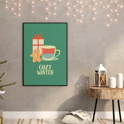 ティーカップのポスター / i1648 / 雪の夜、赤い車や雪だるま、クリスマスツリーなど　インテリアポスター 2枚目の画像