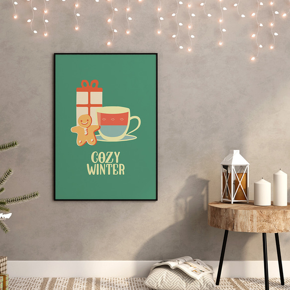 ティーカップのポスター / i1648 / 雪の夜、赤い車や雪だるま、クリスマスツリーなど　インテリアポスター 2枚目の画像