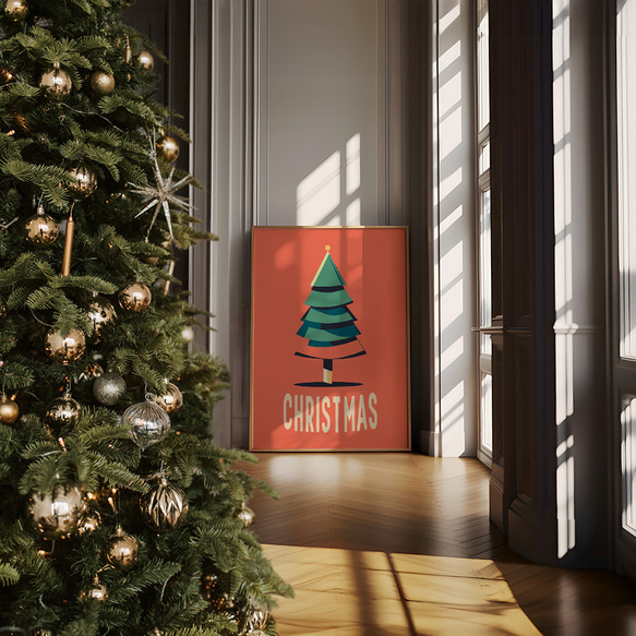 クリスマスツリーのポスター / i1643 / 雪の夜、赤い車や雪だるま、クリスマスツリーなど　インテリアポスター 2枚目の画像