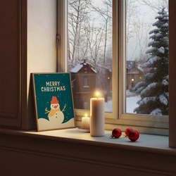 雪だるまのポスター / i1641 / 雪の夜、赤い車や雪だるま、クリスマスツリーなど　インテリアポスター 3枚目の画像