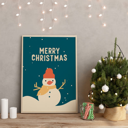 雪だるまのポスター / i1641 / 雪の夜、赤い車や雪だるま、クリスマスツリーなど　インテリアポスター 2枚目の画像