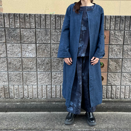着物リメイクロングコート/濃い青・紬 コート Futari 通販 着物リメイクロングコート/濃い青・紬 コート Futari 通販