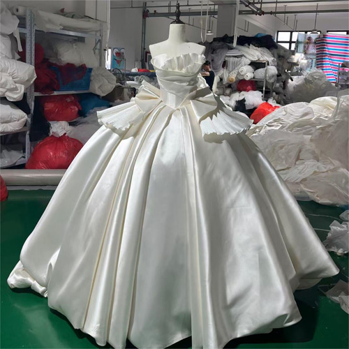 ウェディングドレス プリンセスライン ホワイト サテン 前撮り ドレス商品番号S
