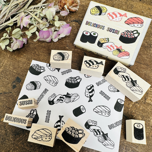 お寿司はんこセット＊ラバースタンプ8個セット＊RS044_y はんこ