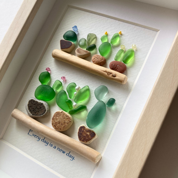 観葉植物の棚・シーグラスアート 置物/壁かけ インテリア小物 誕生日プレゼント お祝い  記念品 3枚目の画像