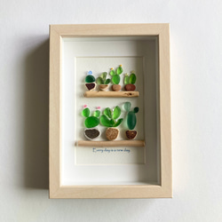 観葉植物の棚・シーグラスアート 置物/壁かけ インテリア小物 誕生日プレゼント お祝い  記念品 1枚目の画像